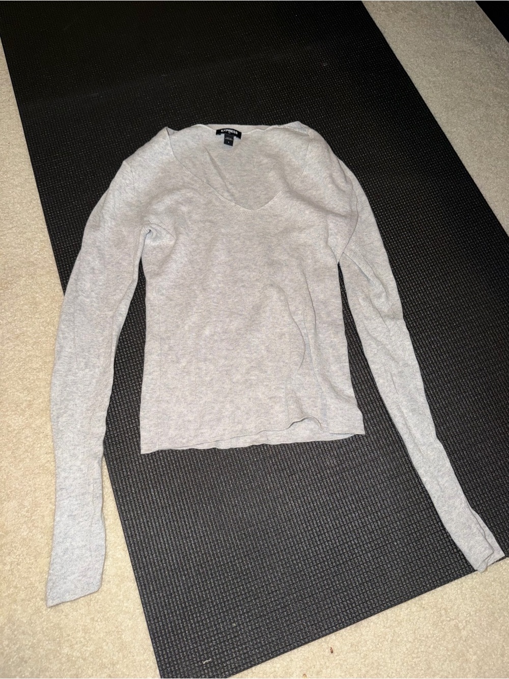 Express Light Gray V-Neck Long Sleeve Sweater